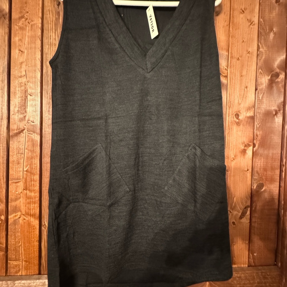 Black Sleeveless V-Neck Knit Dress Medium